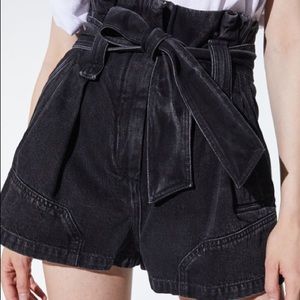 NWT IRO Helian black denim paper bag shirts with tie belt size 36